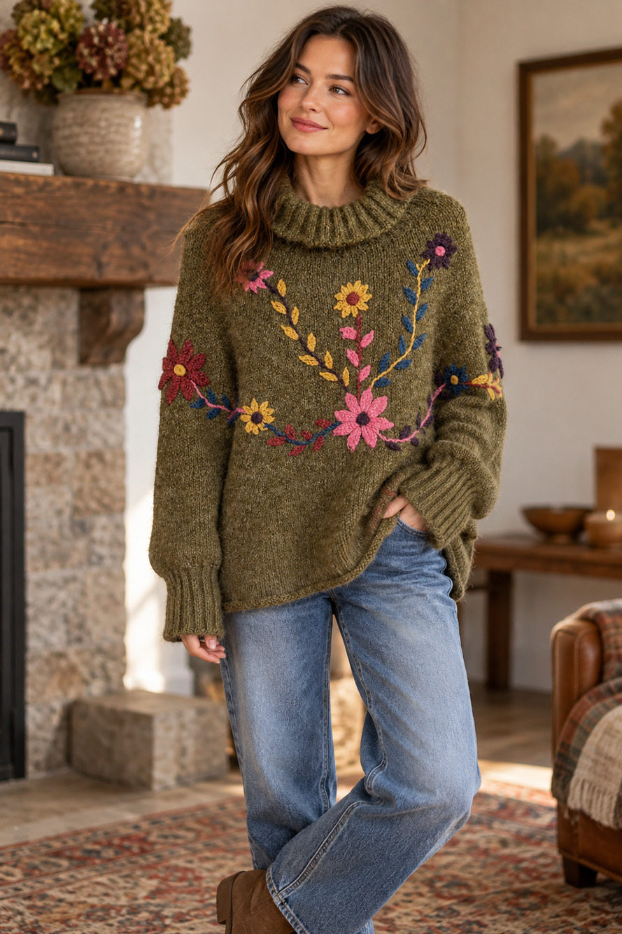 Peruvian Trading Co Floral Embroidered Poncho Cape